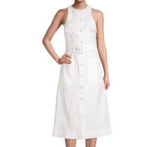 Ted Baker White Jancita Belted Linen-Blend Midi-Dress